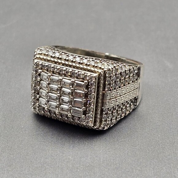 Unisex Sterling Silver & Clear Rhinestone Statement Ring Size 9 Signed M 9.72g - Picture 1 of 11